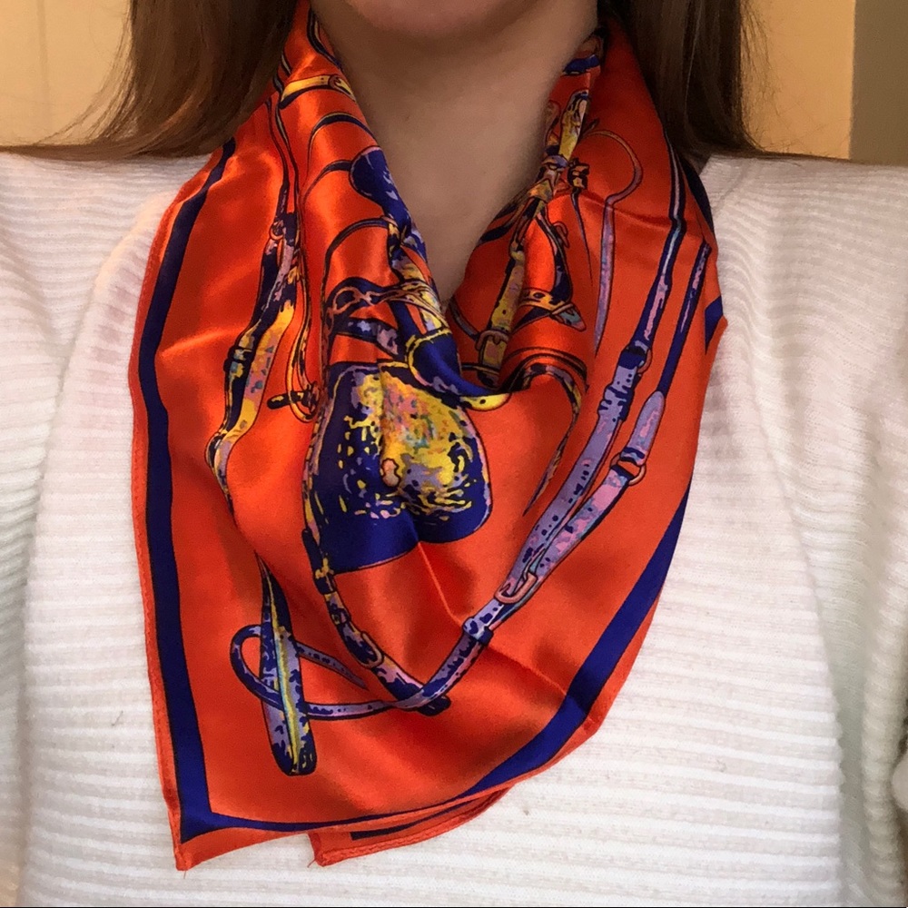 Sam Edelman silk orange equestrian print scarf